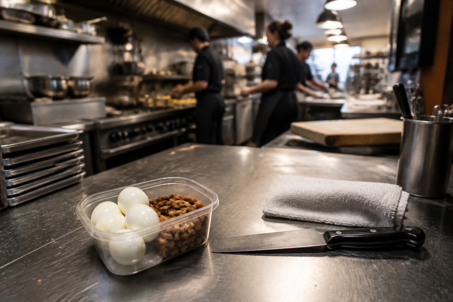 savamander editorial photograph illustrating: Staff Food That Keeps You Standing: The Blood Sugar Reality of the Double Shift