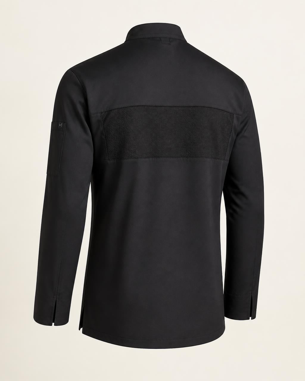 SAVA chef jacket back view — partial ventilation panel