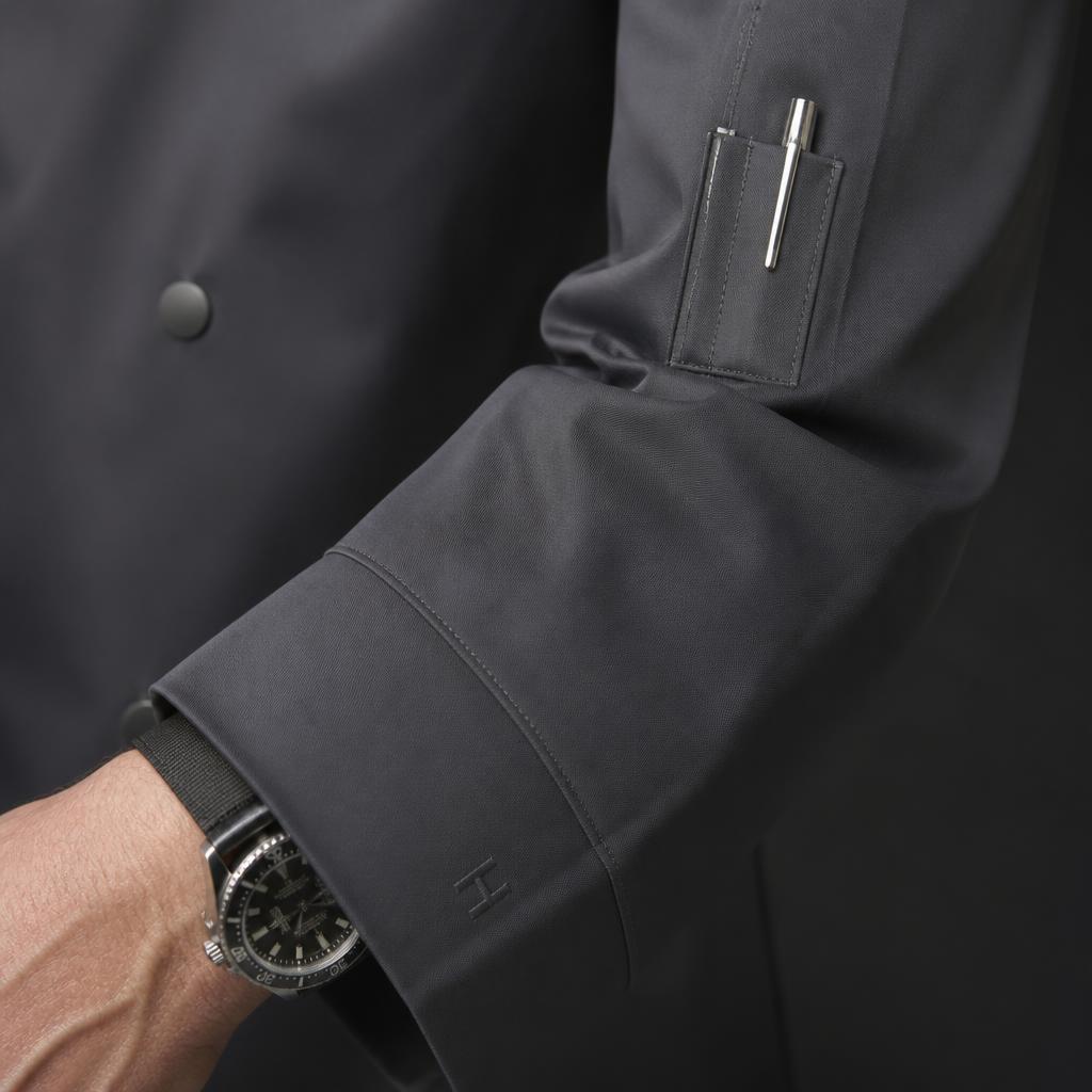 Left sleeve detail — two narrow tool compartments